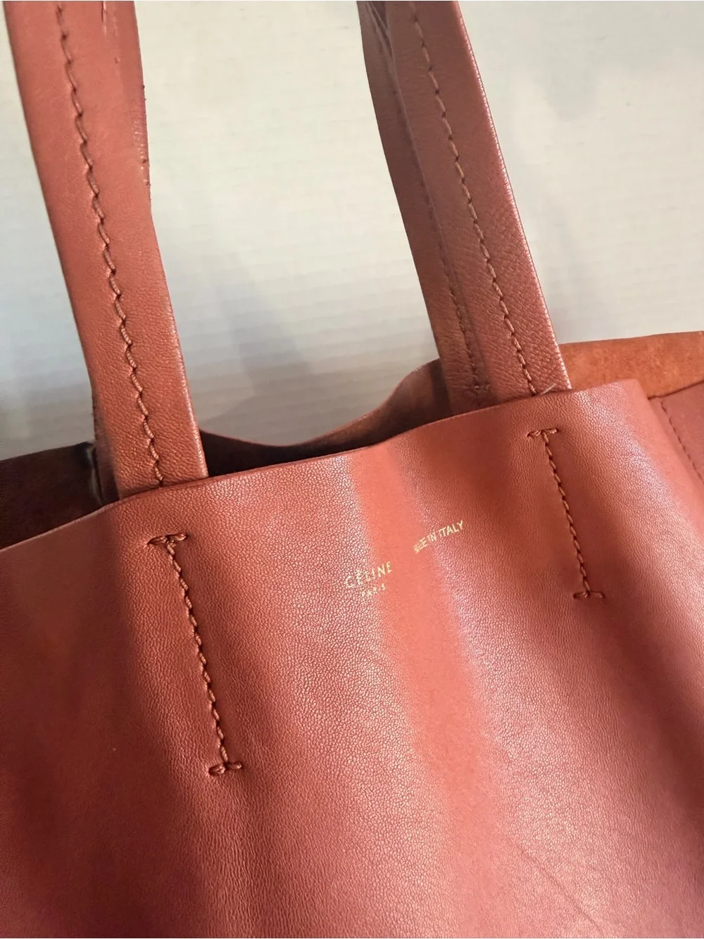 Celine Two-Tone Leather Tote in Rust and Burgundy